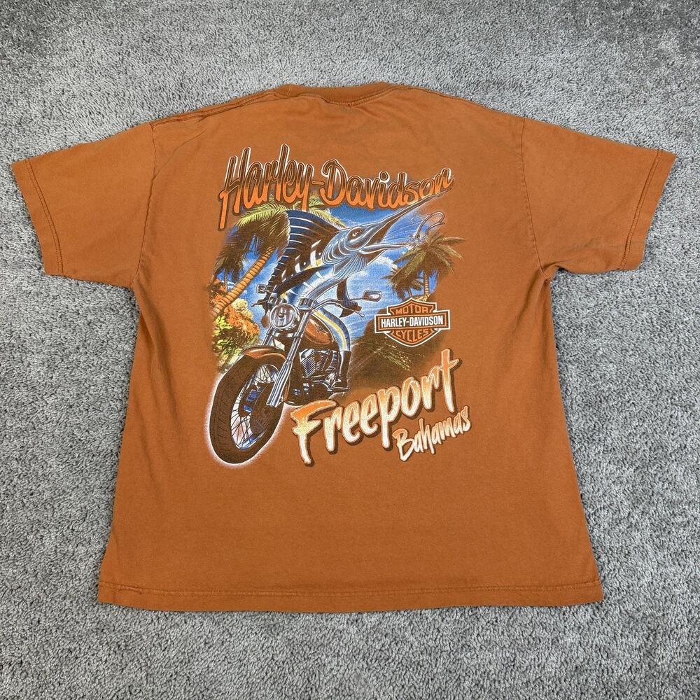 Harley-Davidson Shirt Mens XL Orange Freeport Bahamas Graphic Crew Neck Cotton